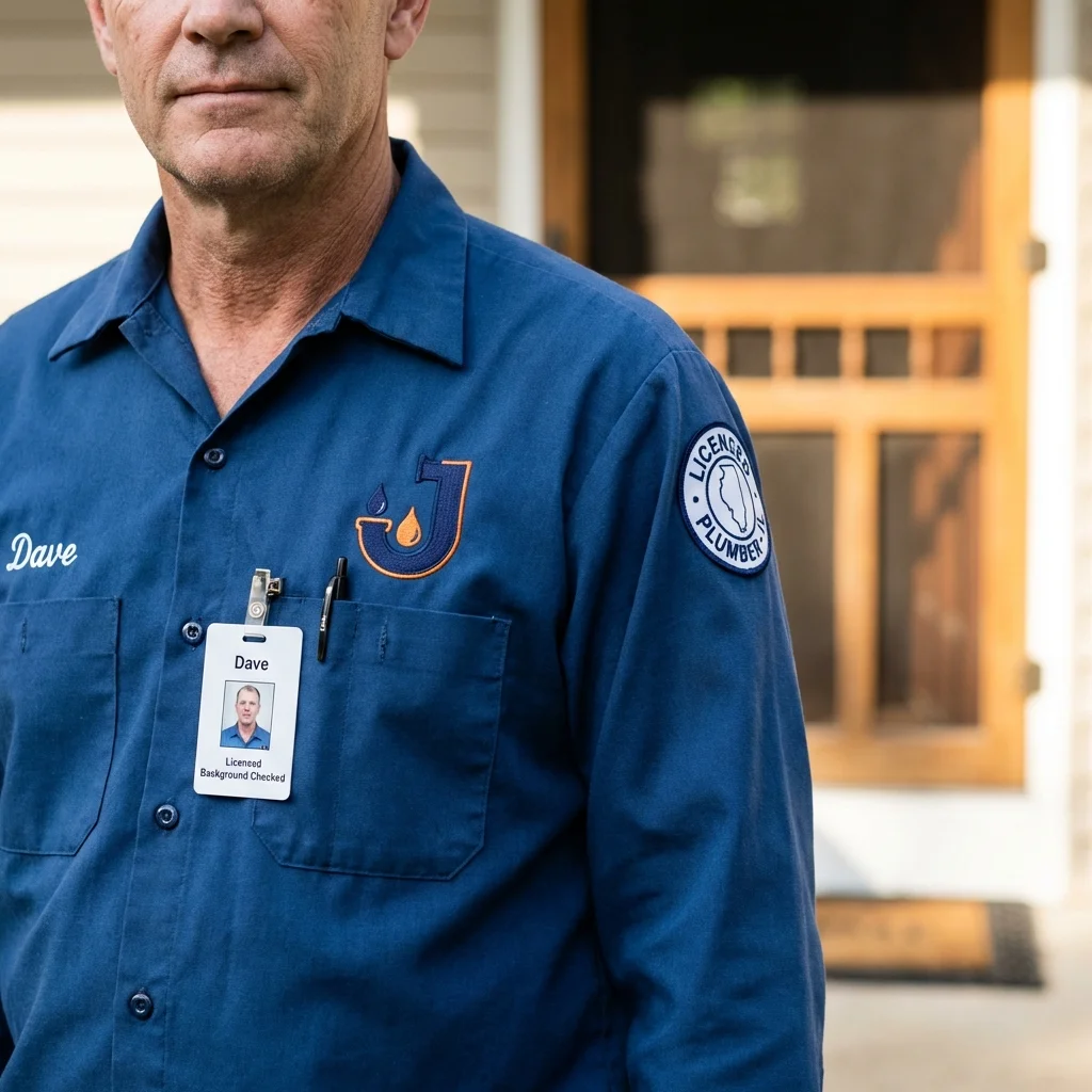 Licensed plumber showing ID badge in Hot Springs Village, AR