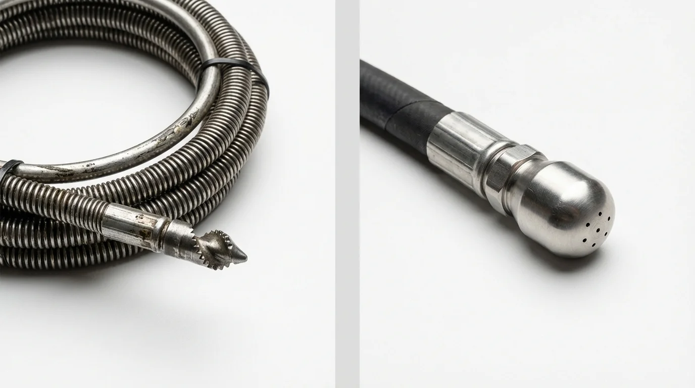 Drain snake cable and hydro jetting nozzle used for drain cleaning in Hot Springs Village, AR