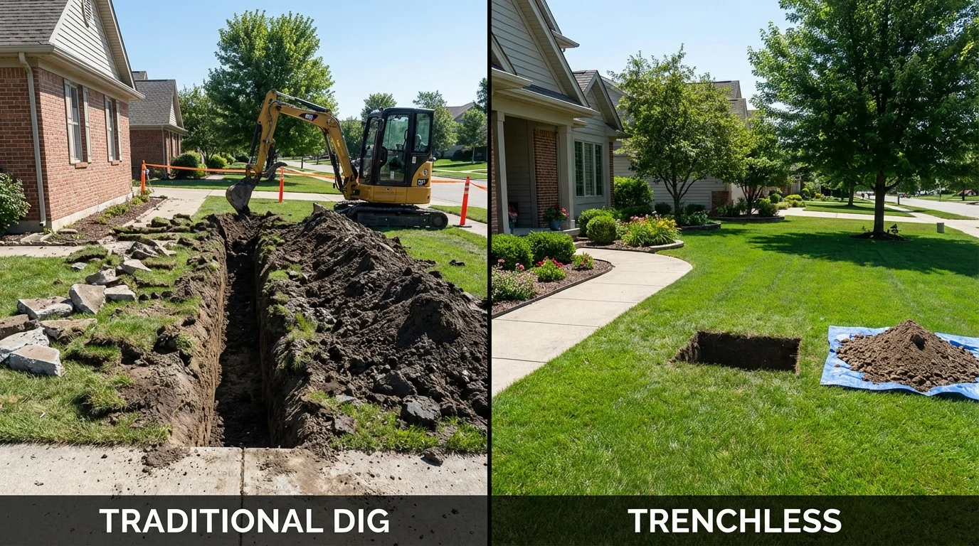 Trenchless sewer repair with minimal yard damage versus traditional excavation in Hot Springs Village, AR